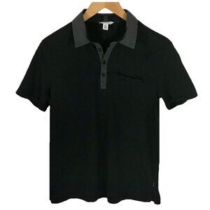 Calvin Klein Black Polo - Grey Collar - Cotton - Size Small